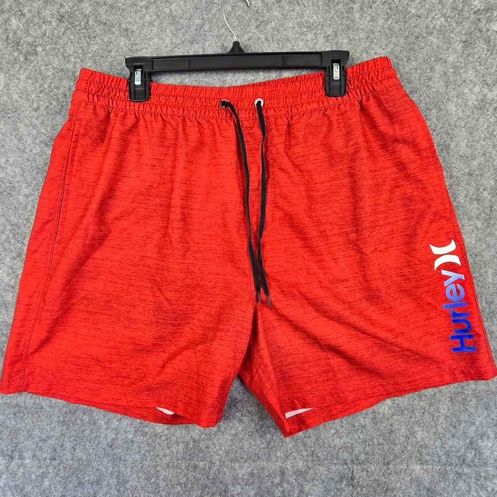 Hurley Swim Trunks Mens XL Red Heathered Board Shorts Drawstring Logo Surf